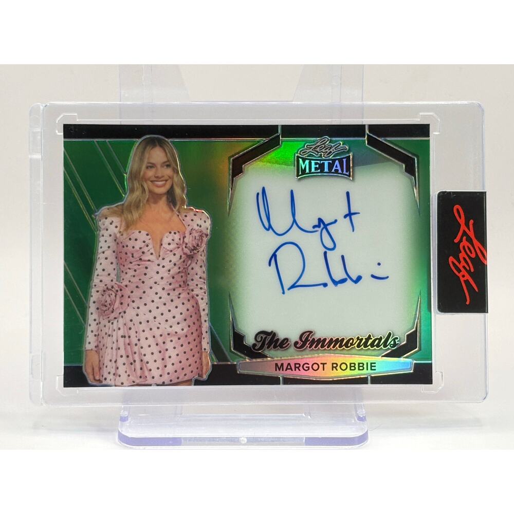 2025 Leaf Pop Century Margot Robbie Encased On Card Green Auto 16/50 SP Imortals